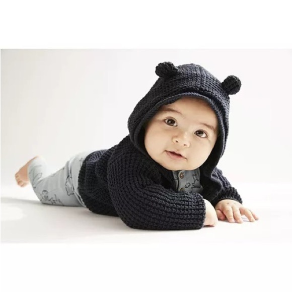 Carter’s Baby Boy 6 Months Cotton Hooded Cardigan Sweater Navy Blue Heavy - Picture 1 of 11